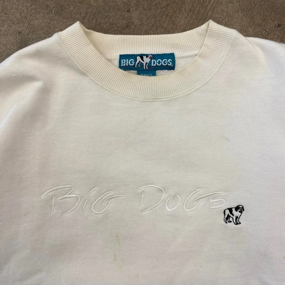 Vintage 90s Big Dogs White Spellout Crewneck Sweatshirt Size L